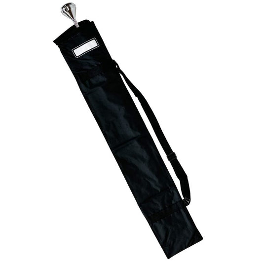 Deluxe Baton Bag in black nylon, long rectangular design with top carry handle, adjustable shoulder strap, and zippered side pouch—built to hold multiple 30–42″ batons
