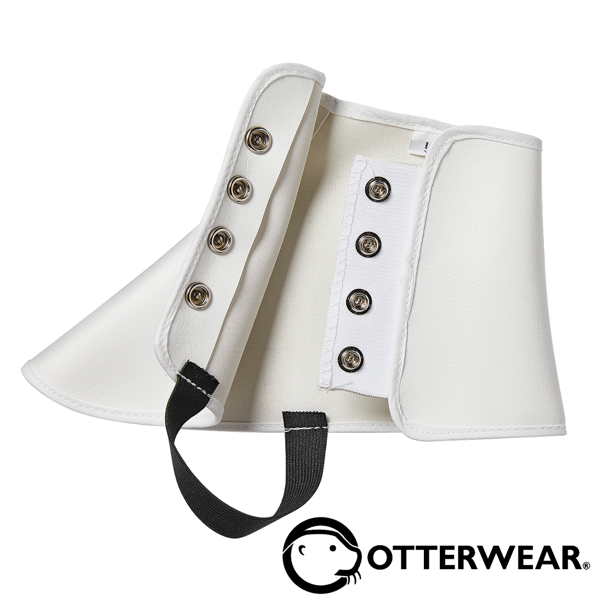 Otterwear spats are made with superior quality white vinyl and bound in white with white snap closure and black elastic.