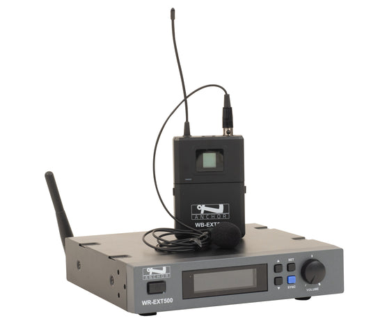 Wireless mic package: Belt Pack (WB-EXT500) and Lapel Mic (LM-60)