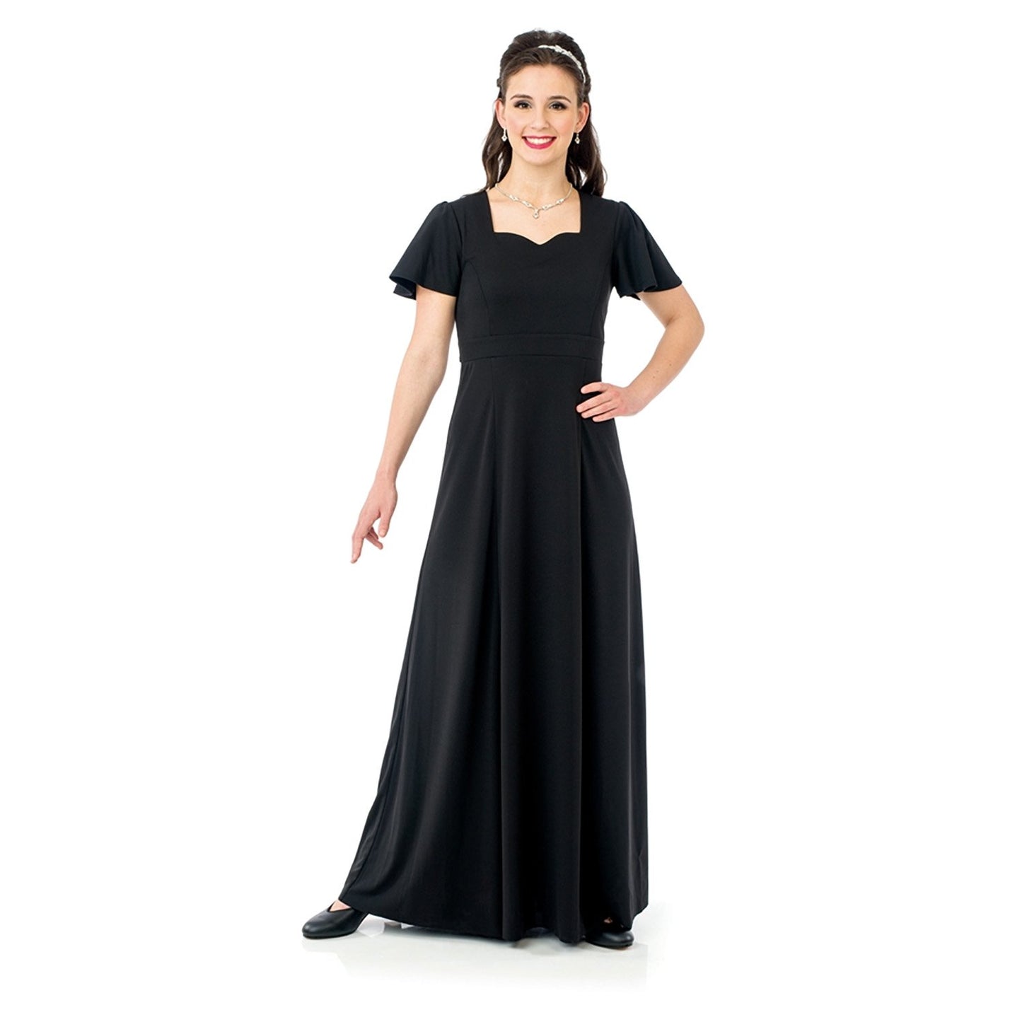 Joanna Dress - Sweetheart Neck Flutter Sleeve Floor Length