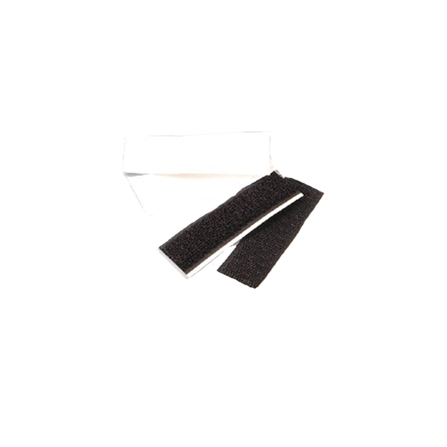 Two Velcro loops—one black and one white—each made of stitched nylon with hooked and looped sides, about 6″ long, designed to wrap around 1″ flag poles to secure banners or fabric accessories.