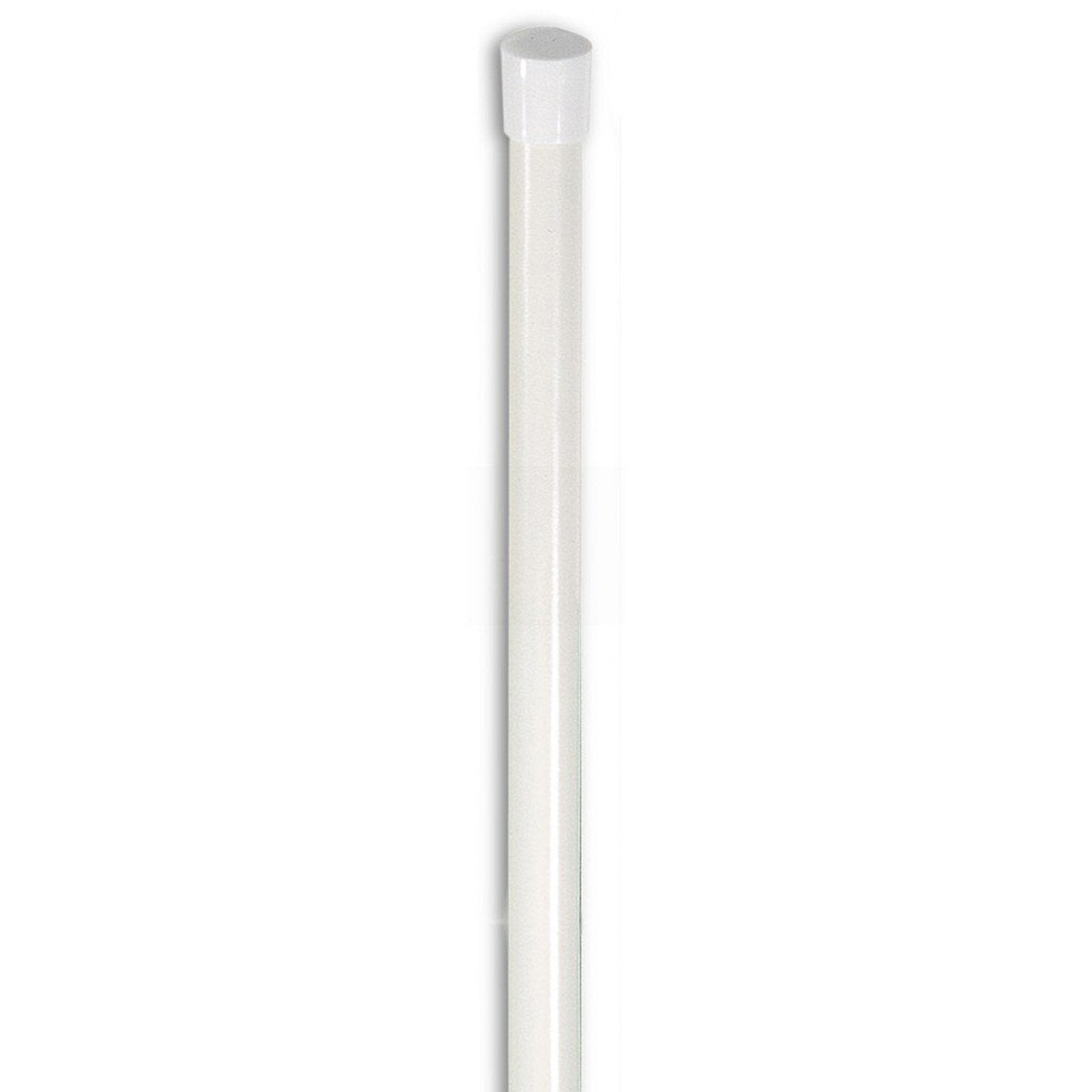 Close-up of a single white fiberglass pole with a smooth black rubber end cap—showing capped ends that protect fabric and secure fit for flag mounting