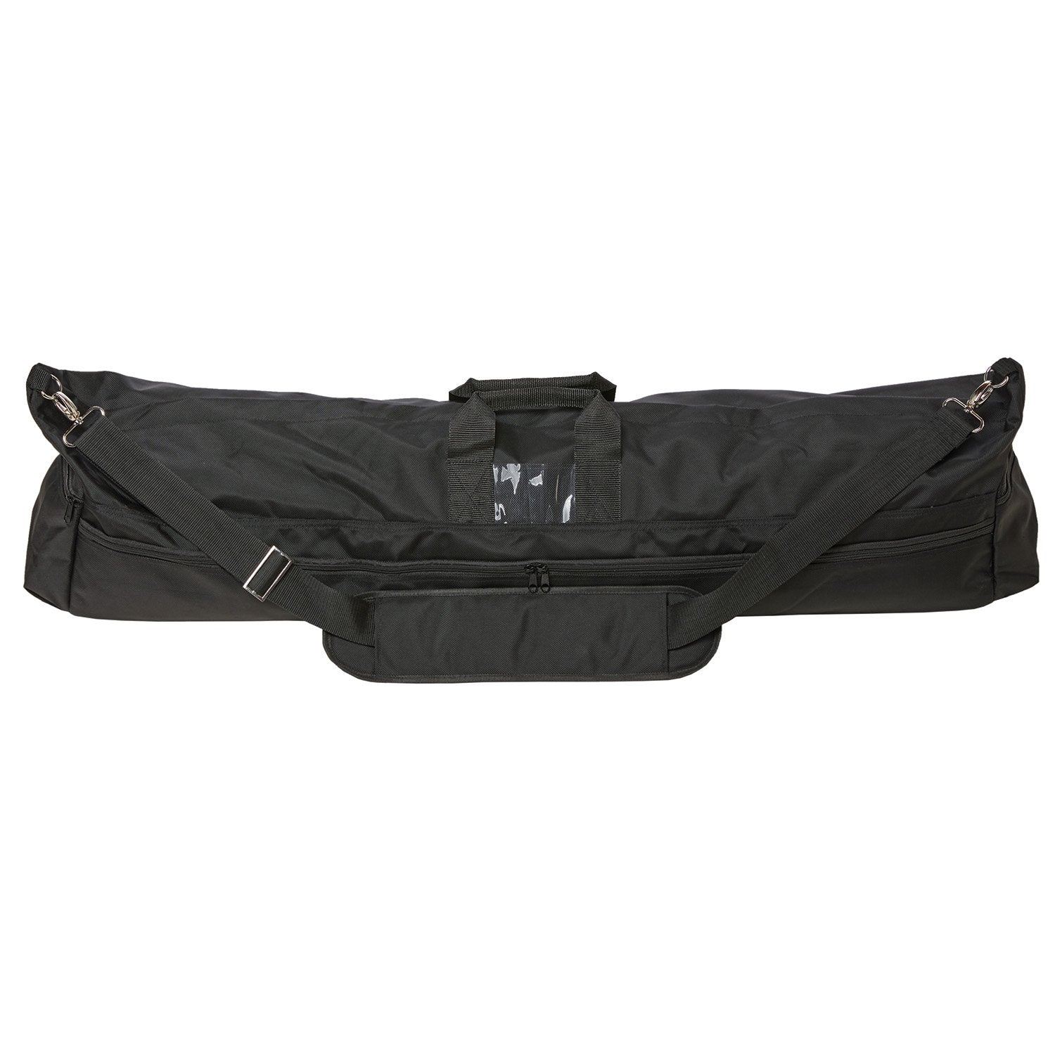 Vivace Premium Team Equipment Bag in black 1680‑denier nylon, 41″ × 8″ × 12″, with padded shoulder strap, dual carry handles, clear ID window, and four zippered exterior pockets—designed to hold up to 15 sabres or 10 rifles