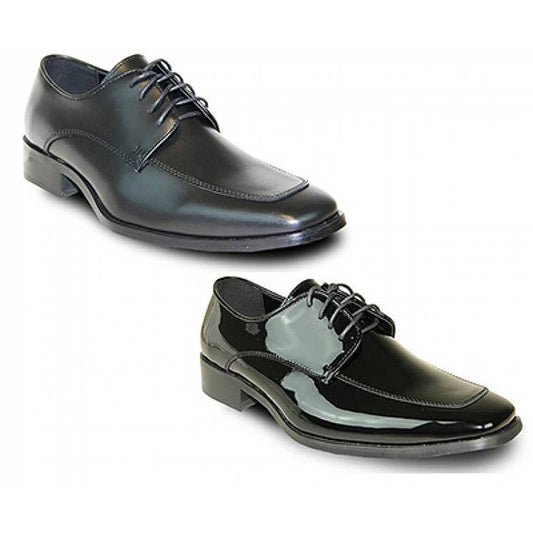 Men’s Tux 3 oxford-style tuxedo shoe in black patent (or matte) finish, featuring fashion moc-toe styling, lace-up closure, and premium cushion insole for comfort.