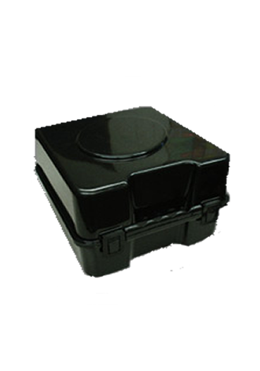 black Plasti‑Pak cylinder shako box with black snap-on lid and reinforced base, sized for standard marching shakos—provides durable protection and easy transport