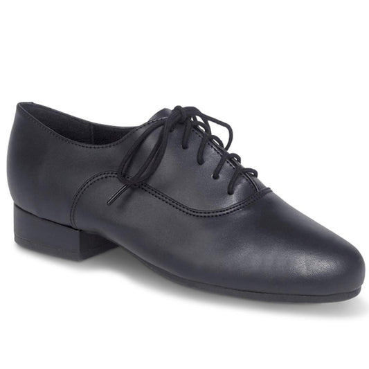 Capezio Overture Oxford character shoe in black PU leather, lace-up oxford styling, padded collar and Achilles notch, suitable for tap accessory installation