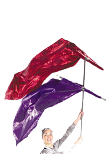 Two‑tier T‑pole display featuring one vertical 1″ anodized aluminum shaft with two horizontal crossbars at staggered heights, each capped with white end tips and joined by metal T‑pole connectors—designed for dual-flag performance