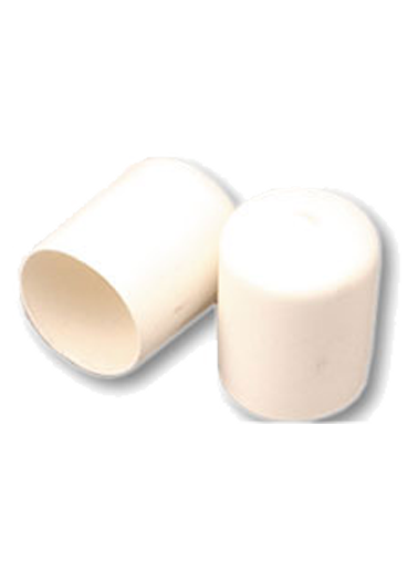 Two white vinyl bungee pole caps shown side-by-side, smooth cylindrical shape with slightly rounded tops—designed to fit 15/16″ diameter bungee flag poles and lightweight for performance use