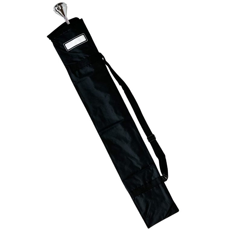 Deluxe Baton Bag in black nylon, long rectangular design with top carry handle, adjustable shoulder strap, and zippered side pouch—built to hold multiple 30–42″ batons