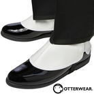 Otterwear spats are made with superior quality white vinyl and bound in white with white snap closure and black elastic.