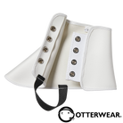 Otterwear spats are made with superior quality white vinyl and bound in white with white snap closure and black elastic.