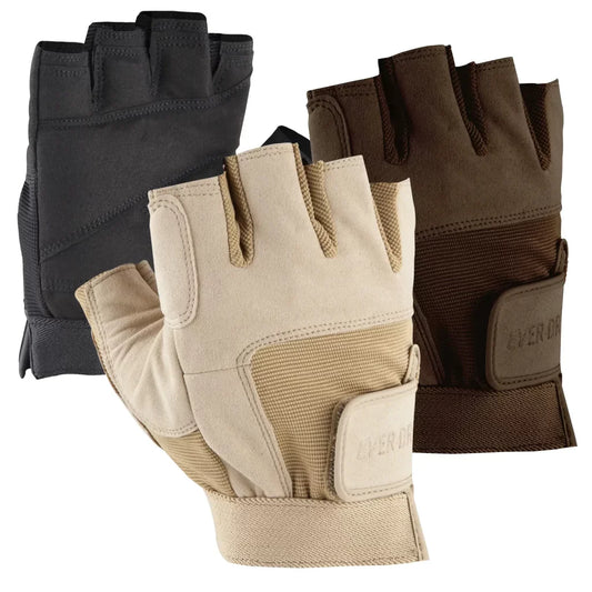 Ever‑Dri glove laid flat in white stretch Lycra with reinforced palm grip, breathable mesh back, and touchscreen-compatible fingertip patches. Ever‑Dri glove open to reveal palm side, showing reinforced synthetic overlay on thumb and forefinger and perforated Lycra padding for instrument grip. avaiable in black, white, and umber 