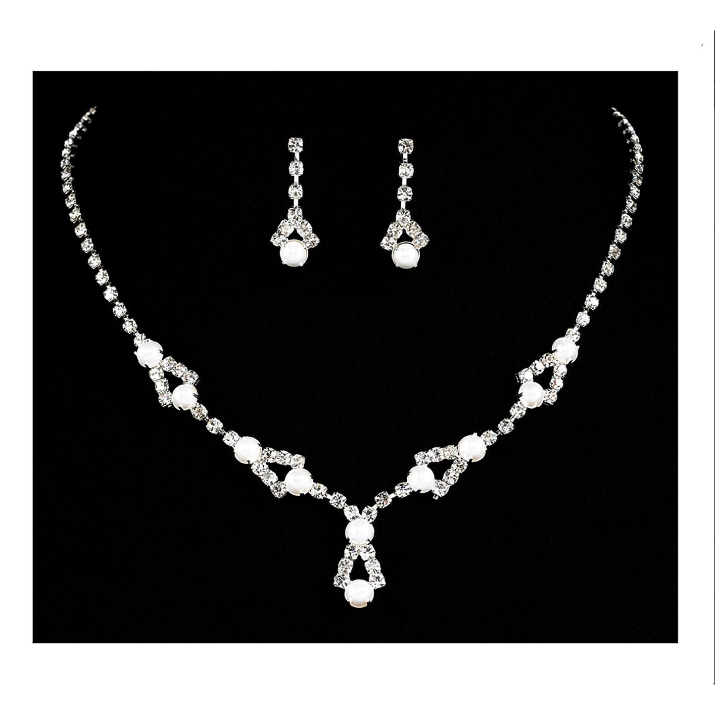 Rhinestone & Pearl Necklace with Matching Drop Earrings Set