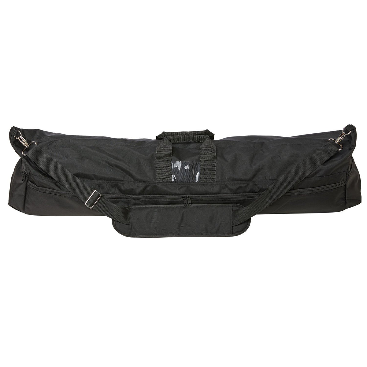 Vivace Premium Team Equipment Bag in black 1680‑denier nylon, 41″ × 8″ × 12″, with padded shoulder strap, dual carry handles, clear ID window, and four zippered exterior pockets—designed to hold up to 15 sabres or 10 rifles